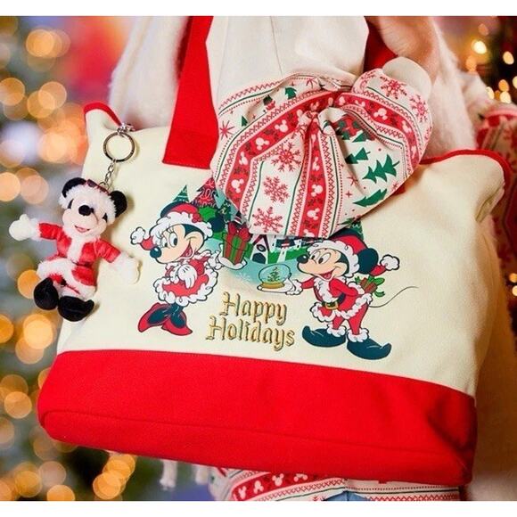 Disney Parks 2025 Holiday Mickey and Minnie Mouse ''Happy Holidays'' Tote Bag - Picture 2 of 5